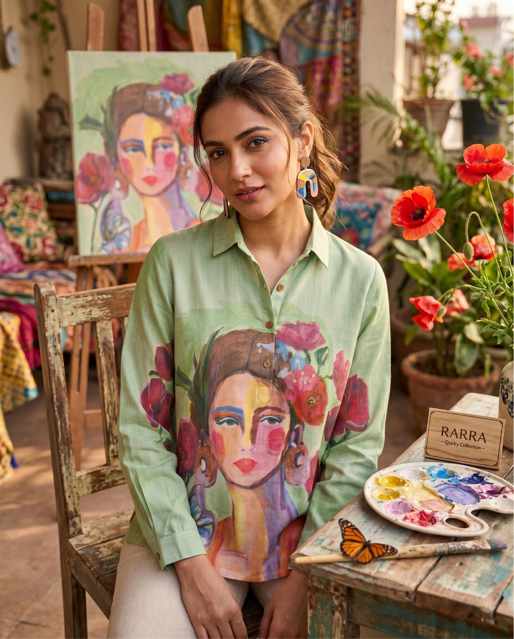 Pastel Green Portrait Print Tunic