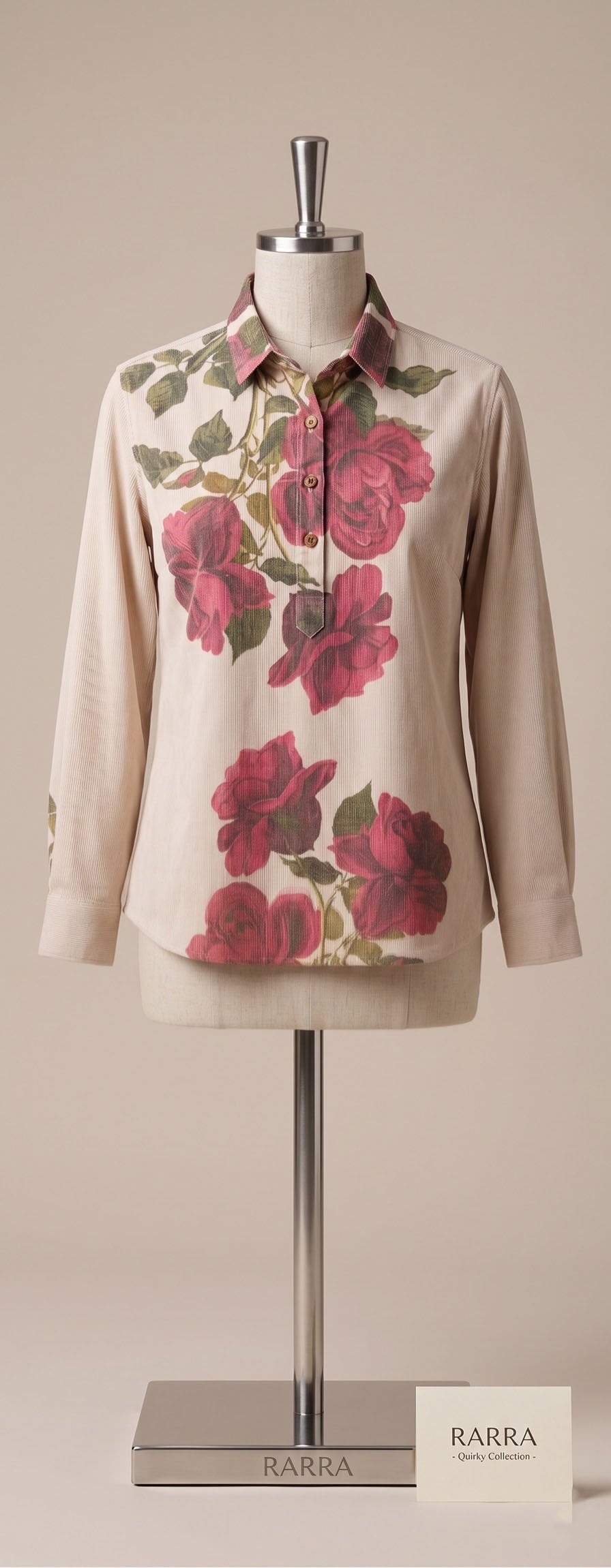 Women Beige Floral Print Shirt Style Top