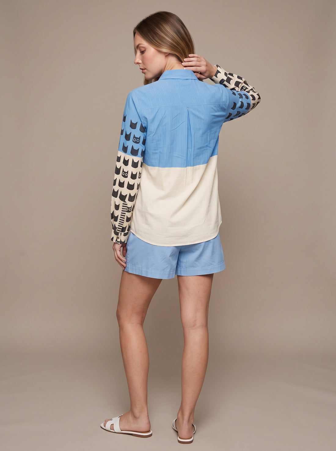 Sky Blue & Ivory Cat Print Casual Tunic