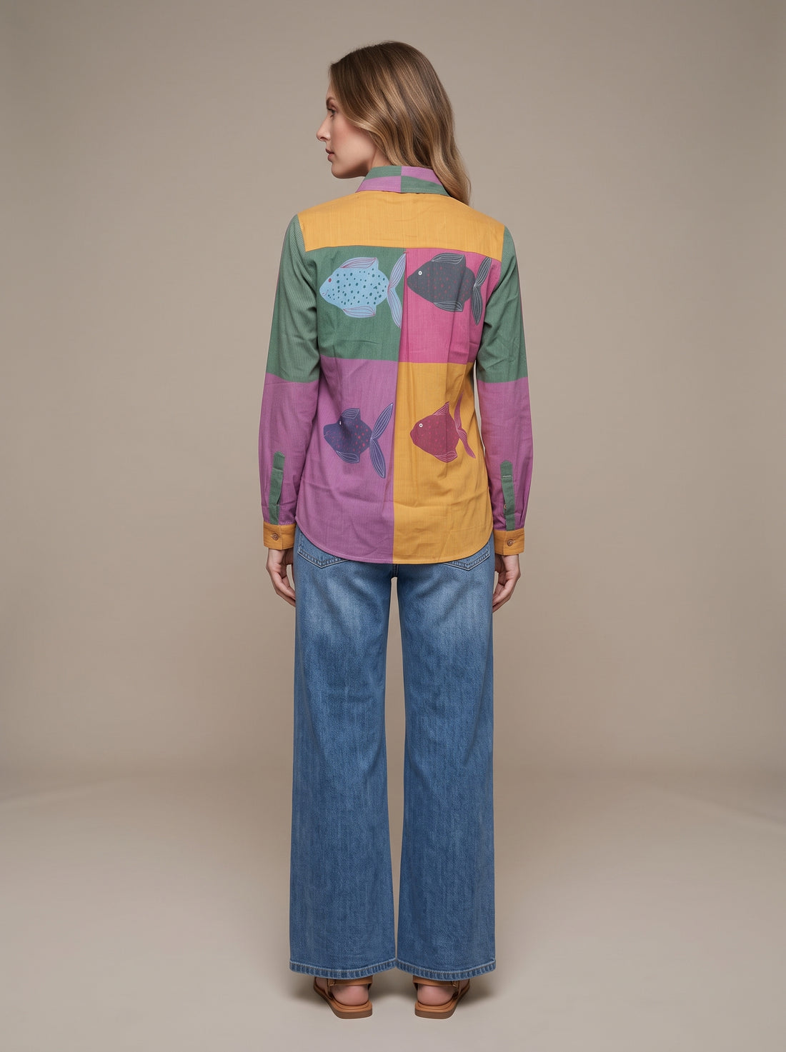 Mustard Accent Multi-Colour Fish Print Casual Tunic