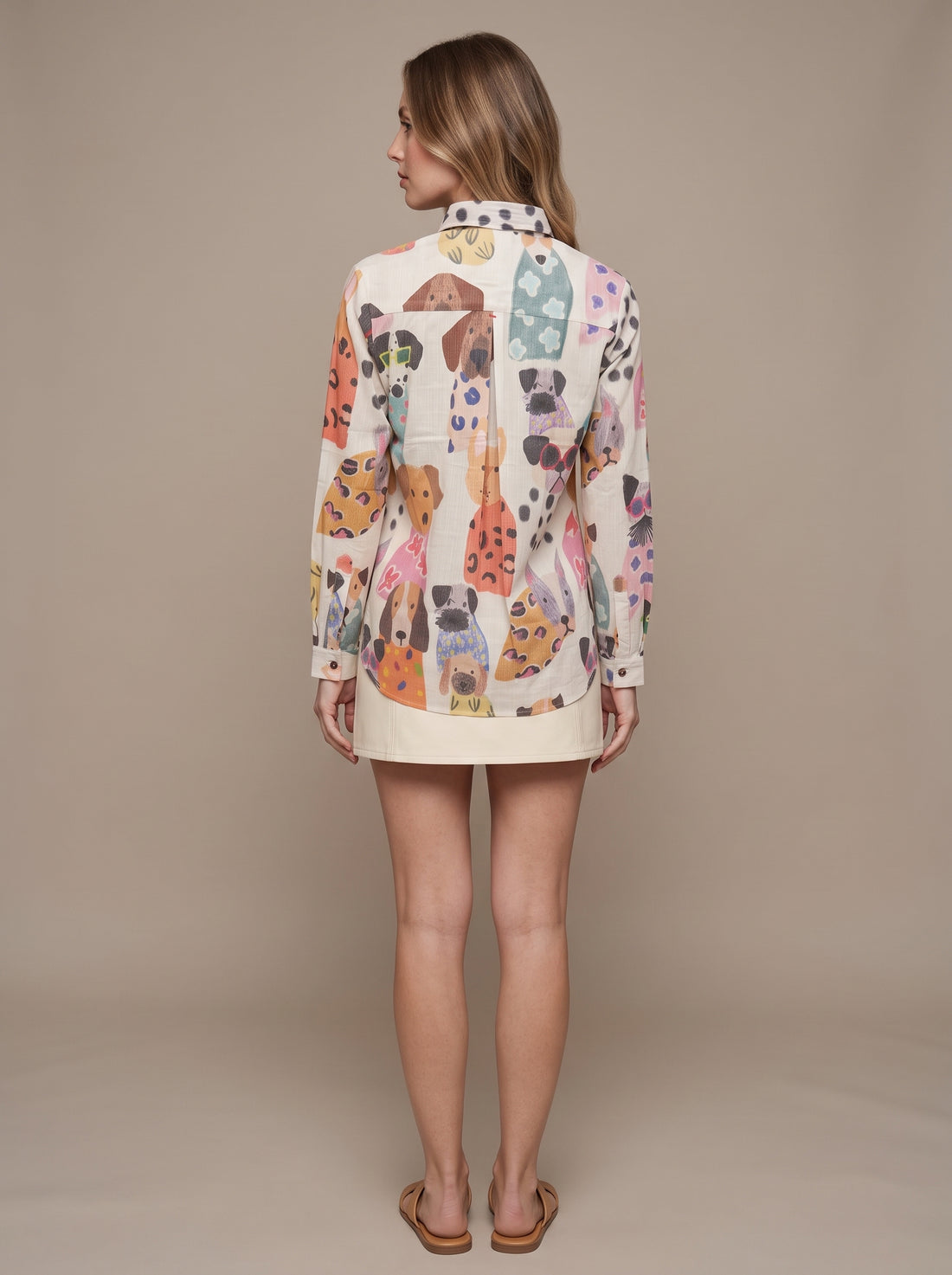 Ivory Quirky Canine Illustration Tunic
