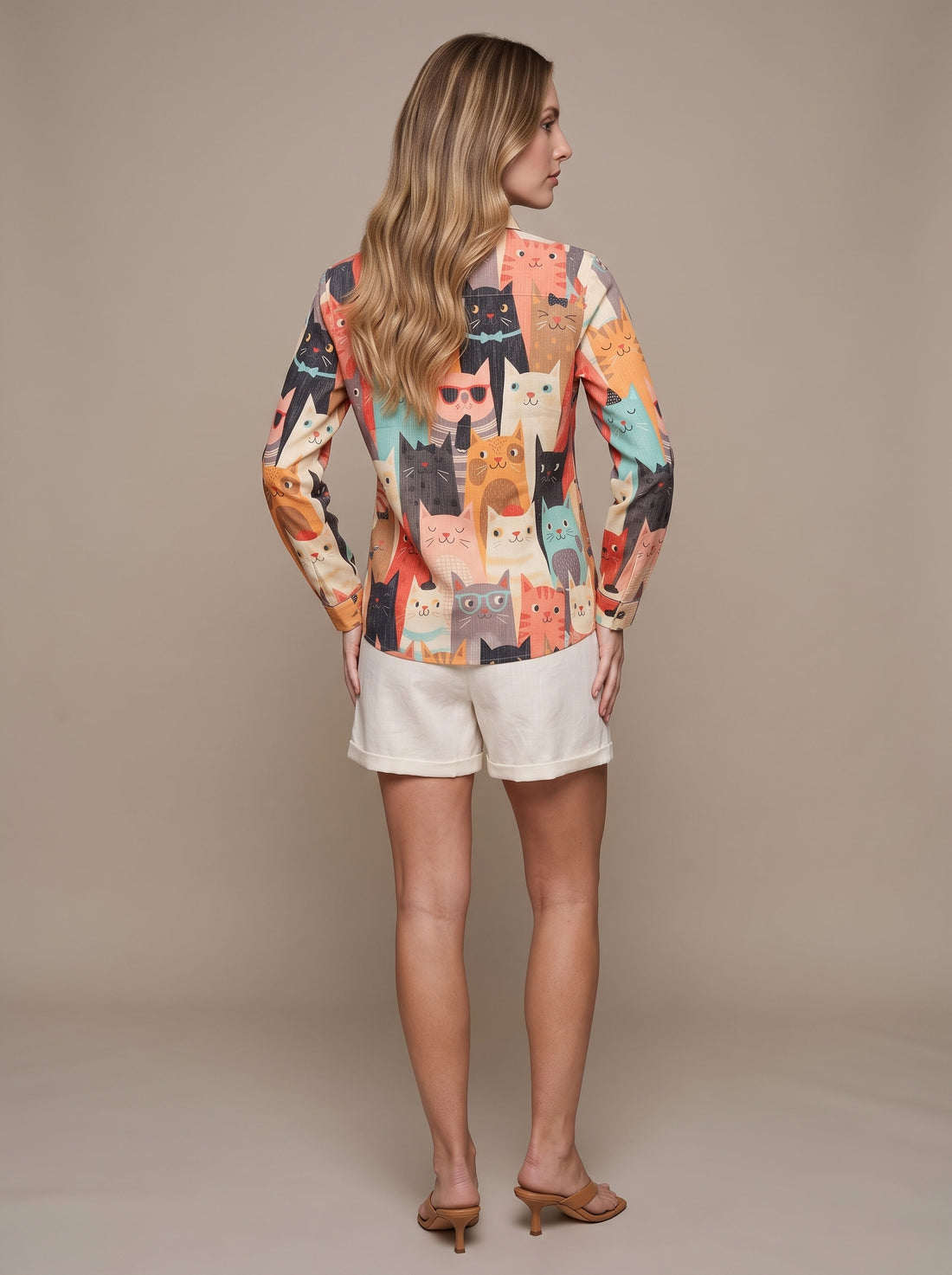 Peach Whimsical Cat Parade Tunic