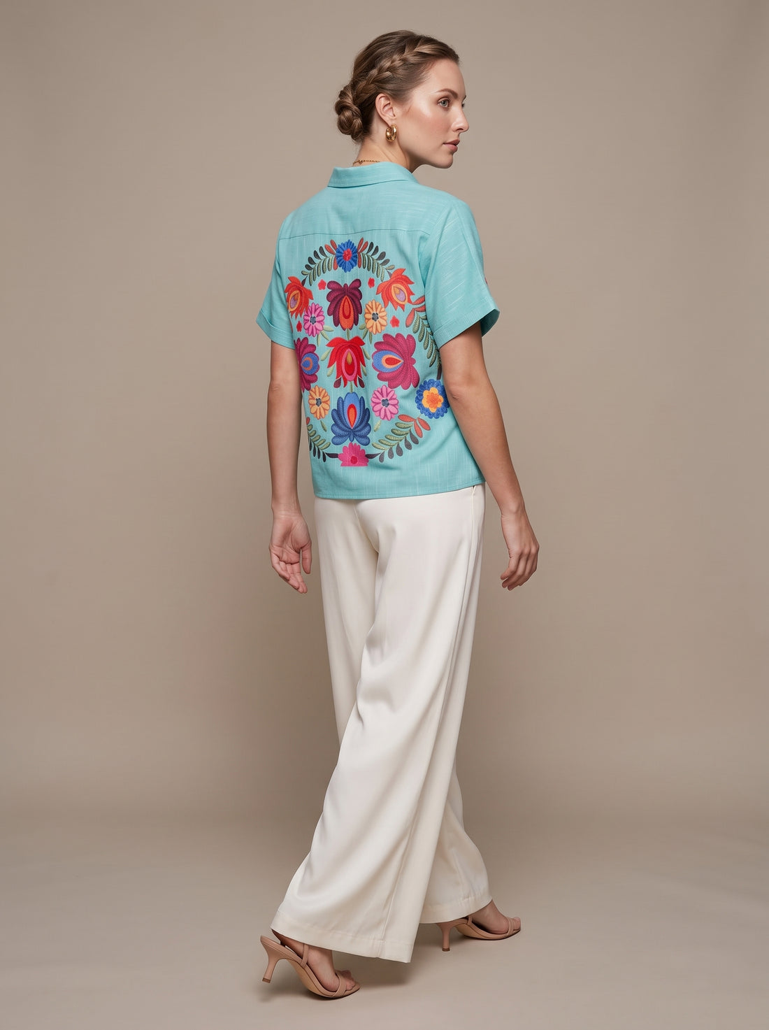 Aqua Bloom Floral Printed Relaxed Fit Shirt