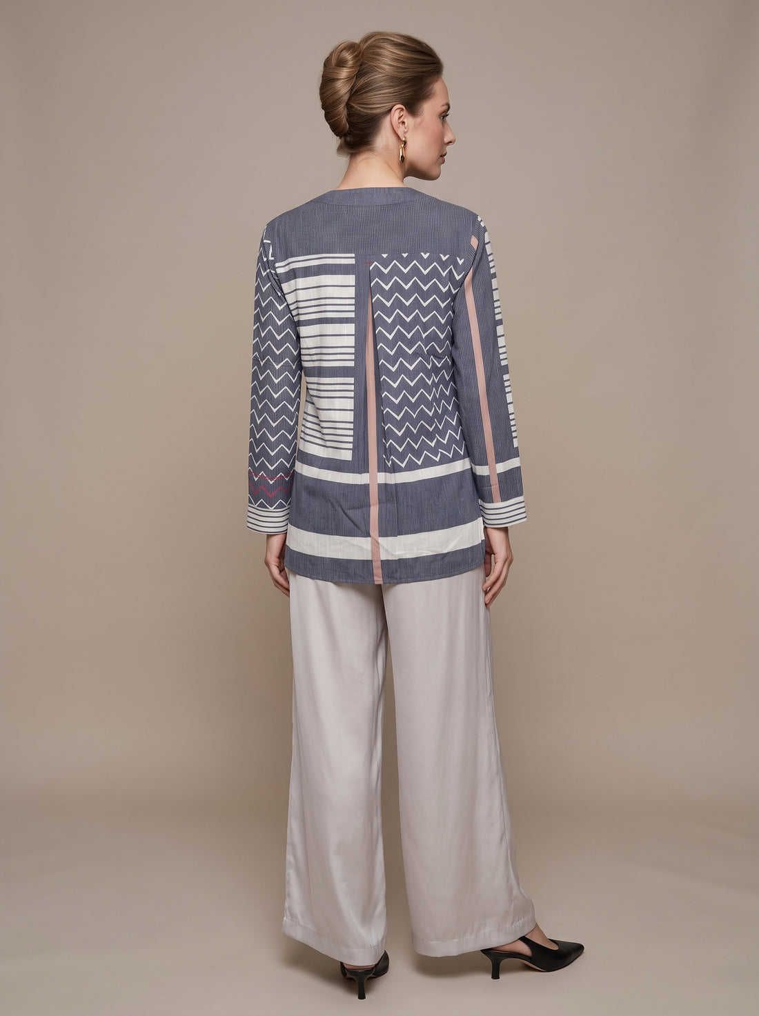 late Grey Chevron & Stripe Cotton Tunic