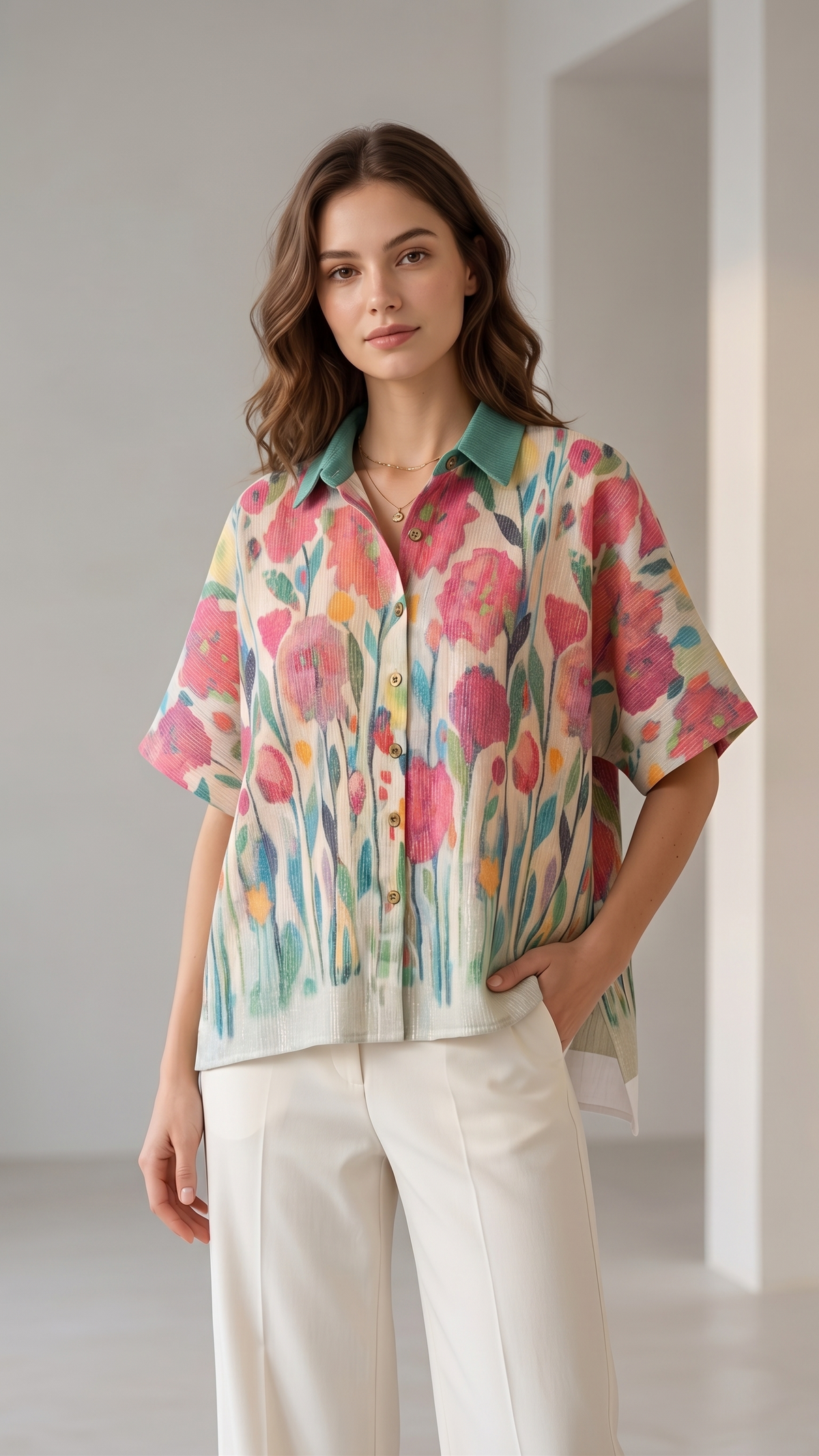 Floral Print Collar shirt