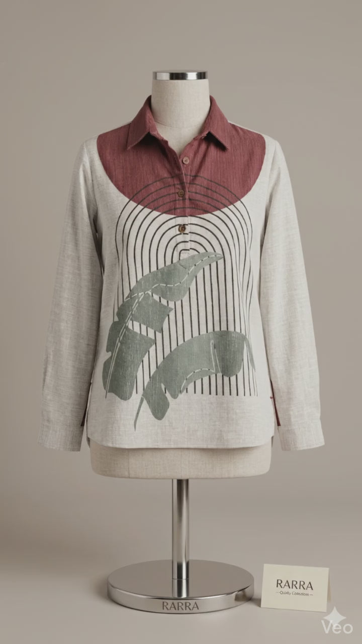 Rust & Ivory Nature-Inspired Print Tunic