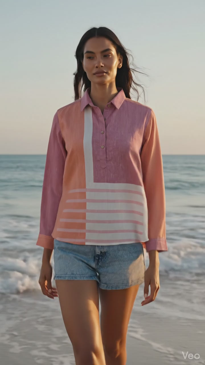 Mauve & Peach Geometric Colour-Block Tunic
